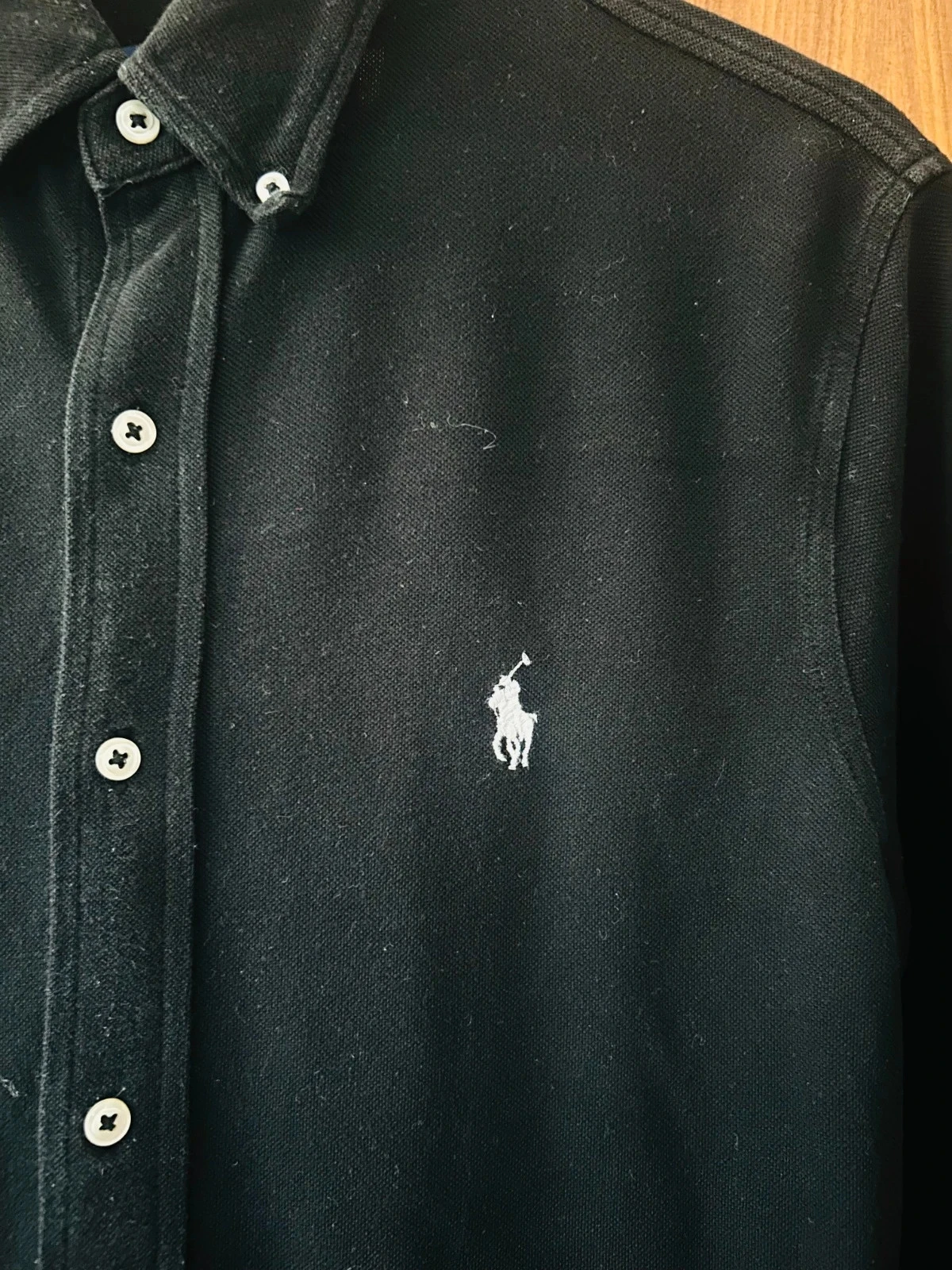 Polo chemise manche longue Ralph Lauren noir Featherweight Mesh coton S homme femme – photo 2